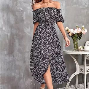 CUPSHE Palizzi Split Tea Length Off-shoulder  Dresses